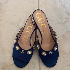 Gucci Women's Blue Embellished Mules Shoes